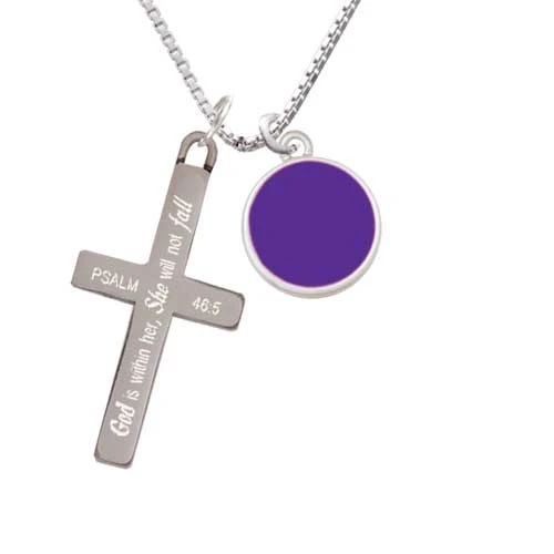 Small Purple Enamel Disc - She will not Fall - Cross Necklace (1)