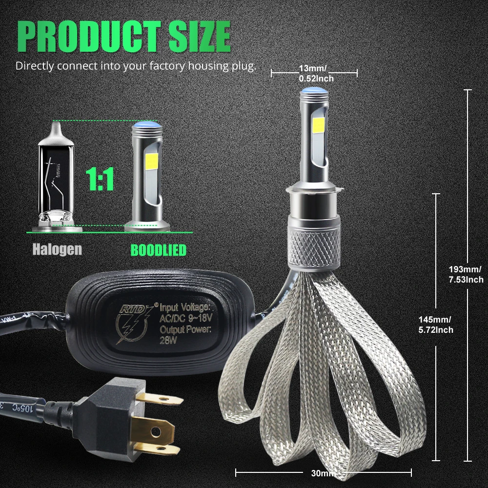 H4 LED Headlight Motorcycle Light Bulb 28W COB Chip LED Motorcycle Headlight AC/DC 9-18V Universal Motorbike Scooter Headlamp