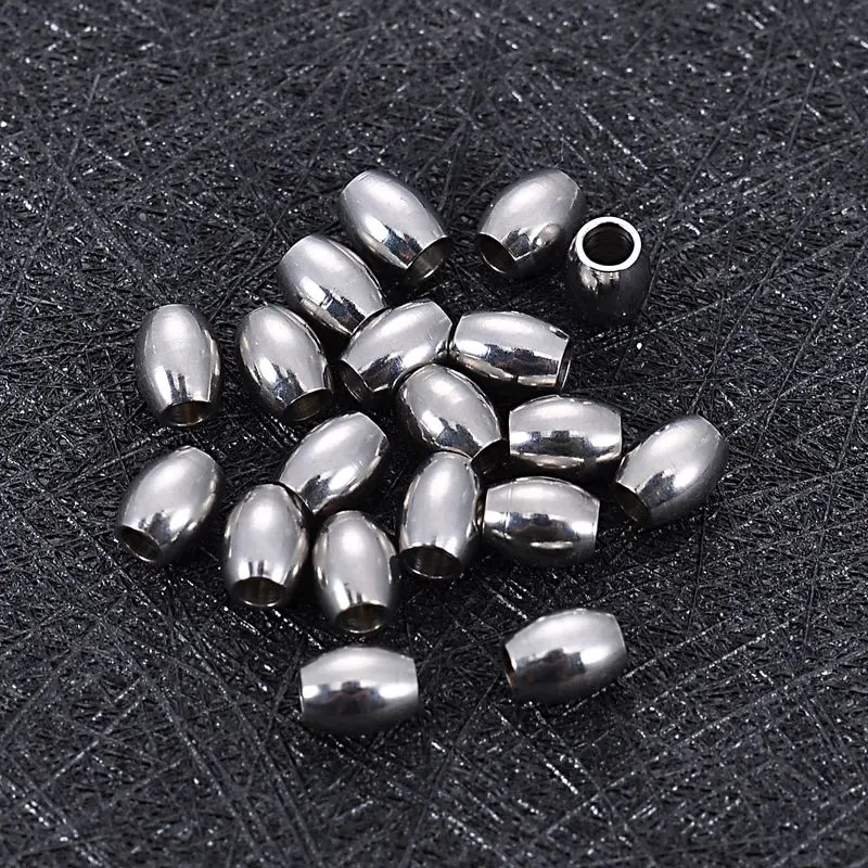 

FUNIQUE 20PCs/lot Shiny Polish Stainless Steel Metal Beads For DIY Leather Bracelet Silver Color Oval Shape Beads Big Hole Beads