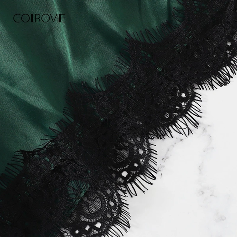 COLROVIE Green Scalloped Trim Contrast Lace Sexy Lingerie Set 2018 Women Wireless Underwear Set Female Satin Elegant Bra Set COLROVIE Green Scalloped Trim Contrast Lace Sexy Lingerie Set 2018 Women Wireless Underwear Set Female Satin Elegant Bra Set