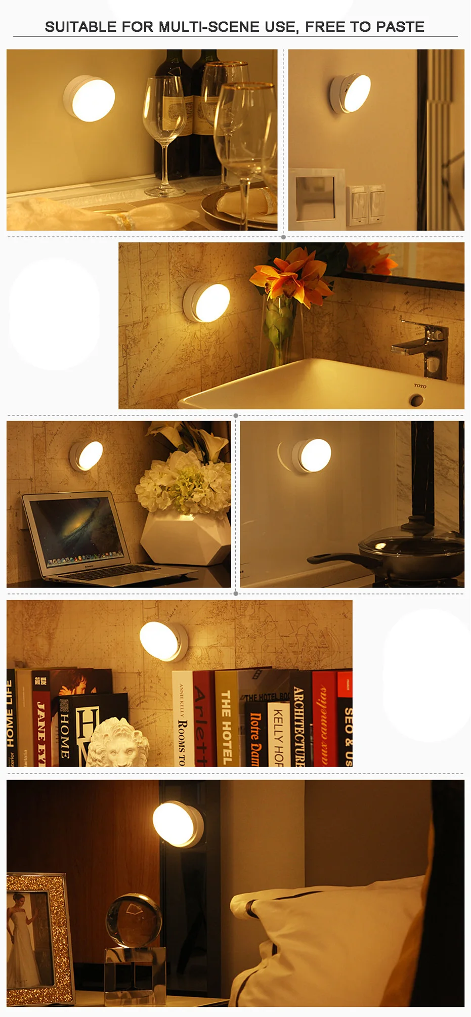 Светодиодный ночной Светильник 360 градусов вращающийся движения PIR Сенсор лампы 6 светодиодный s светильник ing для шкаф Кухня ночной Светильник