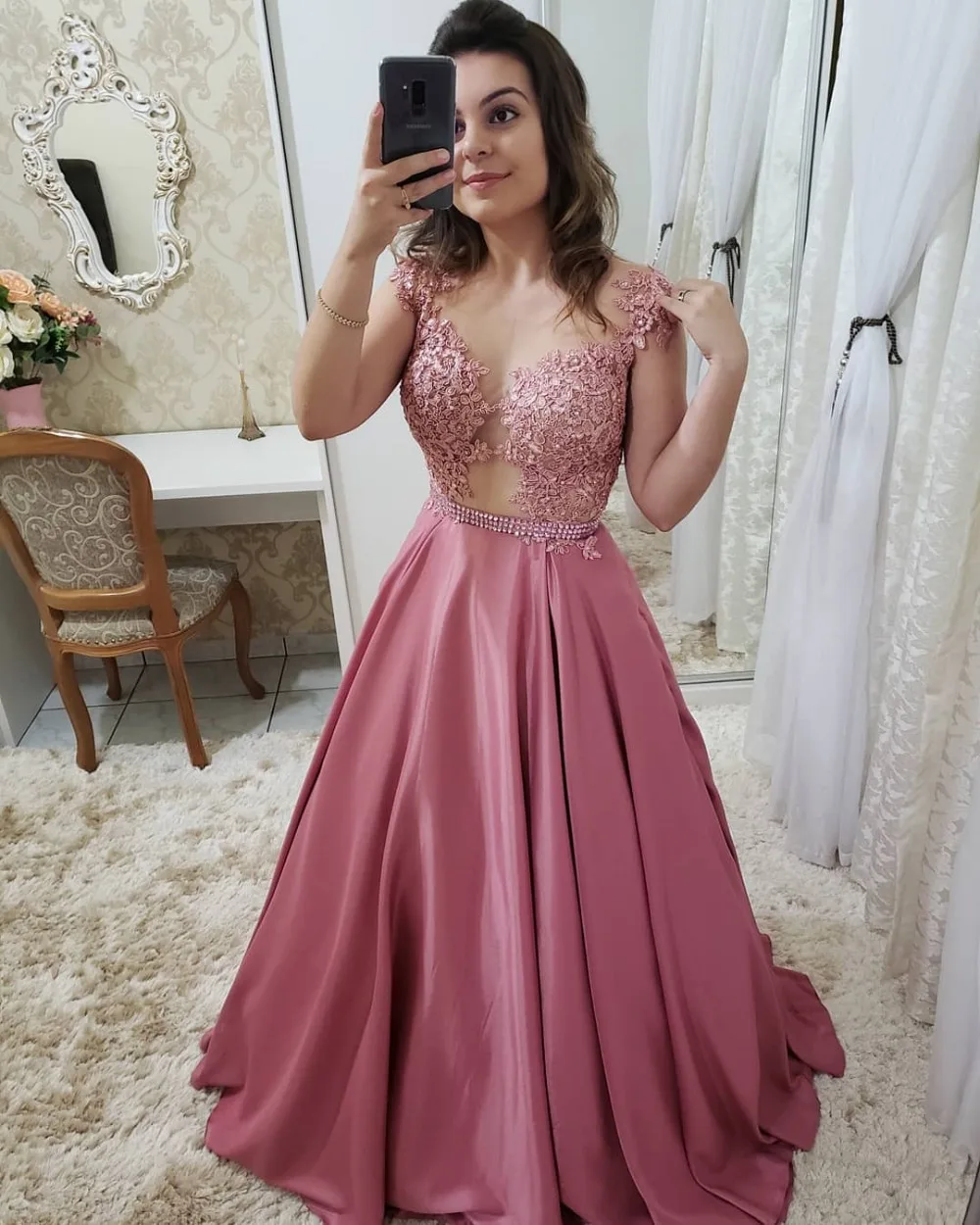 Vestidos de gala элегантное платье с коротким рукавом, кружевные Выпускные платья с аппликацией, длинное сексуальное вечернее платье трапециевидной формы с открытой спиной и поясом с бисером