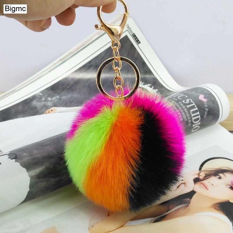 Брелок для ключей K1679 модный разноцветный из искусственного меха|ball keychain|pompom