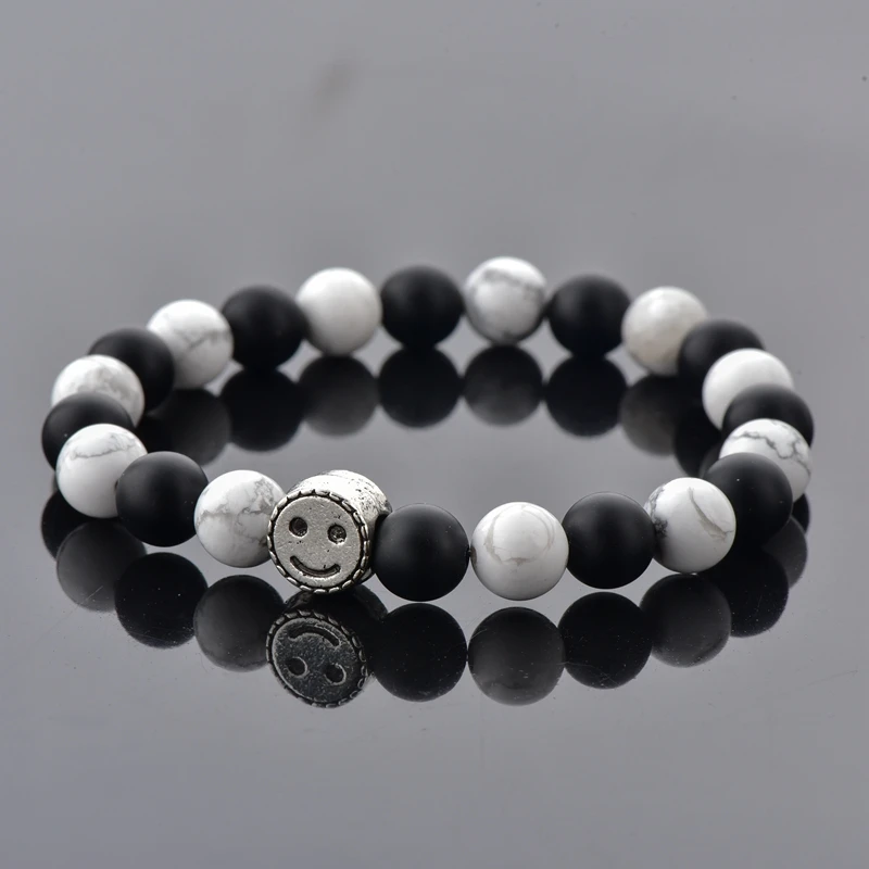 Женские браслеты из натурального камня LongWay DIY Charms Smile эластичные белого и черного