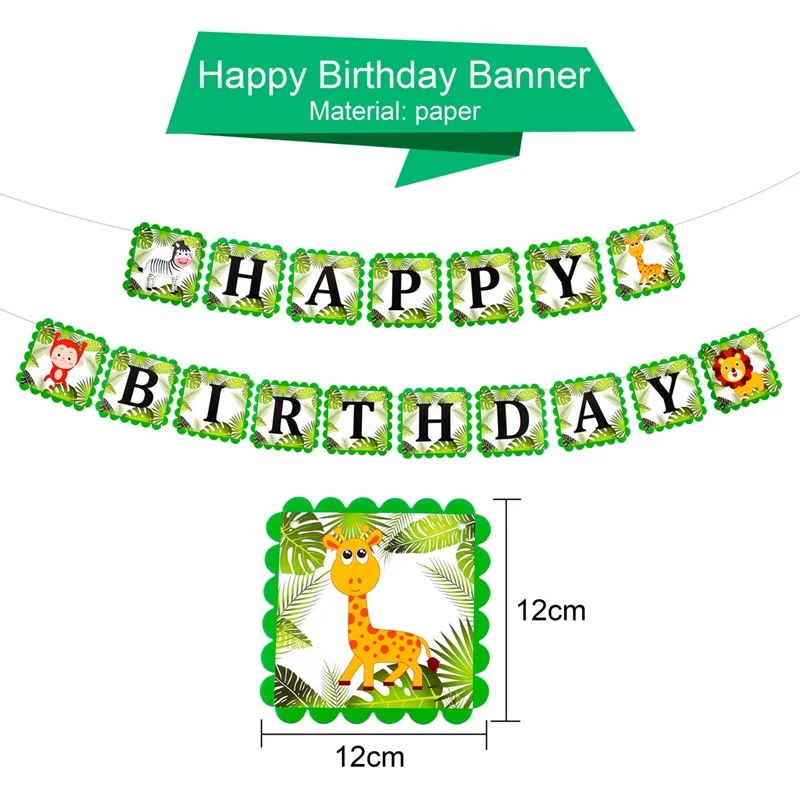 FENGRISE с днем рождения баннер животное торт Топпер ребенок день рождения дикие животные джунгли для вечеринки в стиле сафари принадлежности джунгли вечерние украшения - Цвет: 90-3