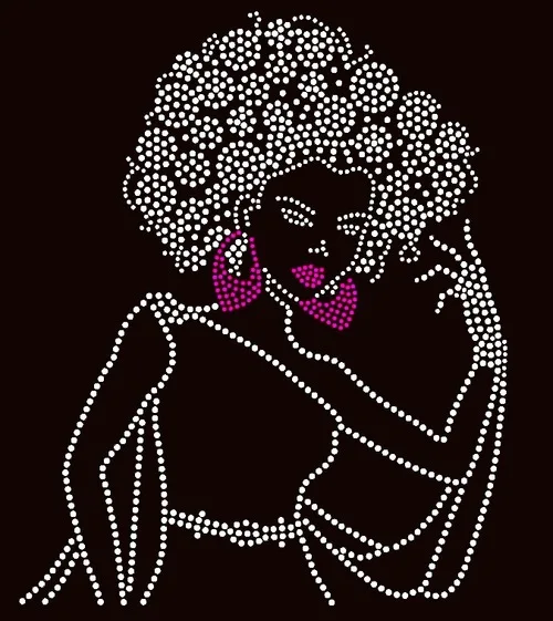 

Free Shipping Free Shipping Curly Hair Afro Girl in Style (half body) Rhinestone Transfer