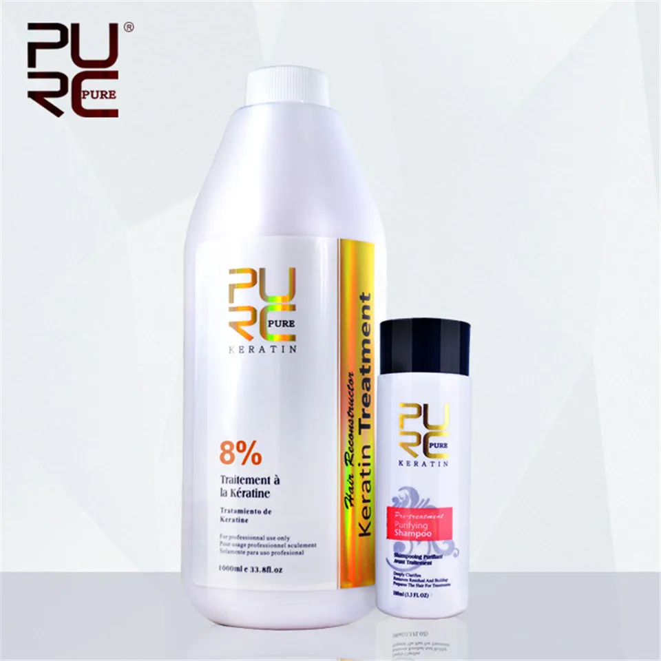 PURC High Quality 8% Formlain 1000ml Brazilian Keratin Hair Treatment 100ml Purifying Shampoo Repair Damaged Hair Care Products|Hair & Scalp Treatments| - AliExpress