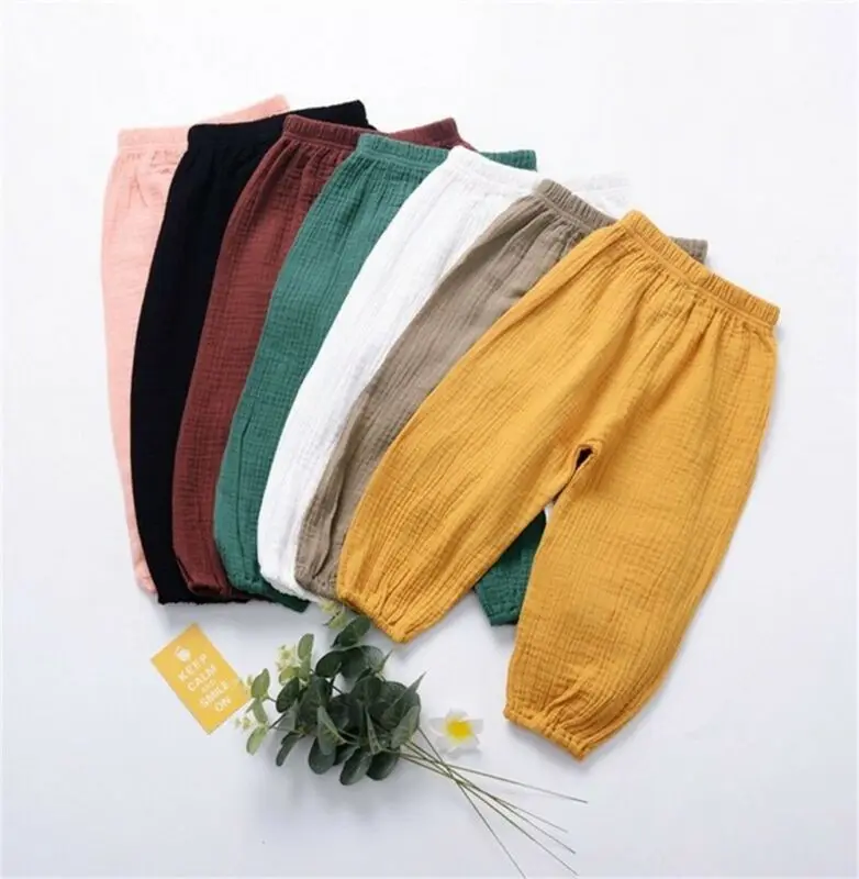 

2019 Cute Kid Toddler Baby Boy Girl Solid Long Leggings Pants Bloomers Trouser Bottoms Clothes Cotton Linen Loose Pencil Pants
