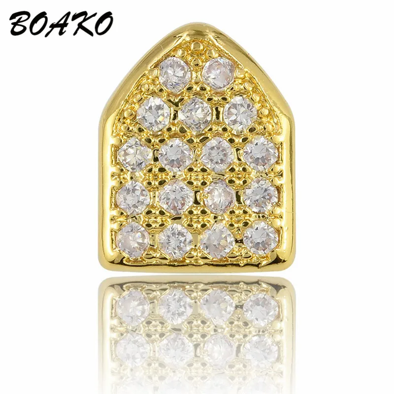 BOAKO Bling Teeth Grillz Топ и низ CZ грили зубные хип-хоп вампирские зубы шапки гриль рот Украшения для тела раппер вечерние подарок 1 шт