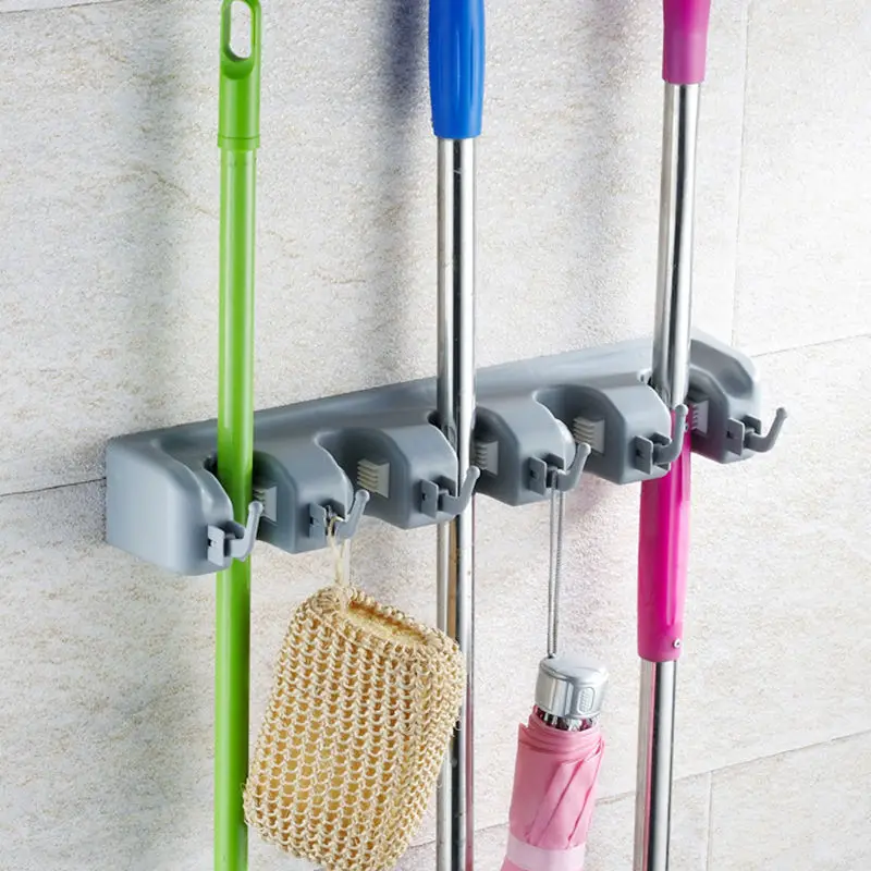 Kitchen Mop Broom 5 Holder Wall Mounted Organizer Brush ...
