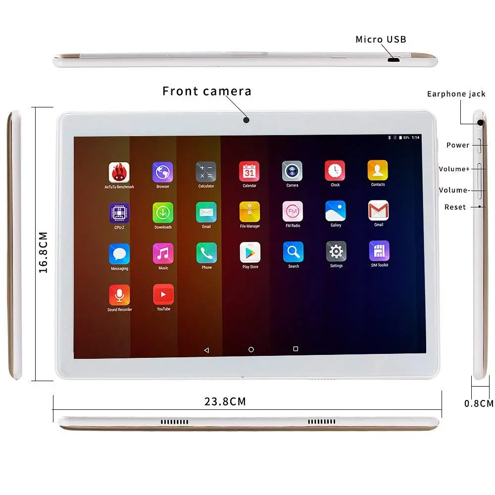 10.1 inch Tablet PC Octa Core Android 7.0 1920*1200 IPS Screen 8.0MP Camera SIM FM GPS Bluetooth ROM 64G Wifi 4G LTE network