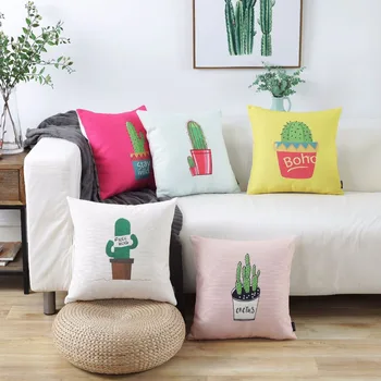 

Plant Printed Throw Pillow Cover Succulent Cactus Pattern Pillow Case Multi-Function Pillow Cover for Home Hotel Office 45*45cm