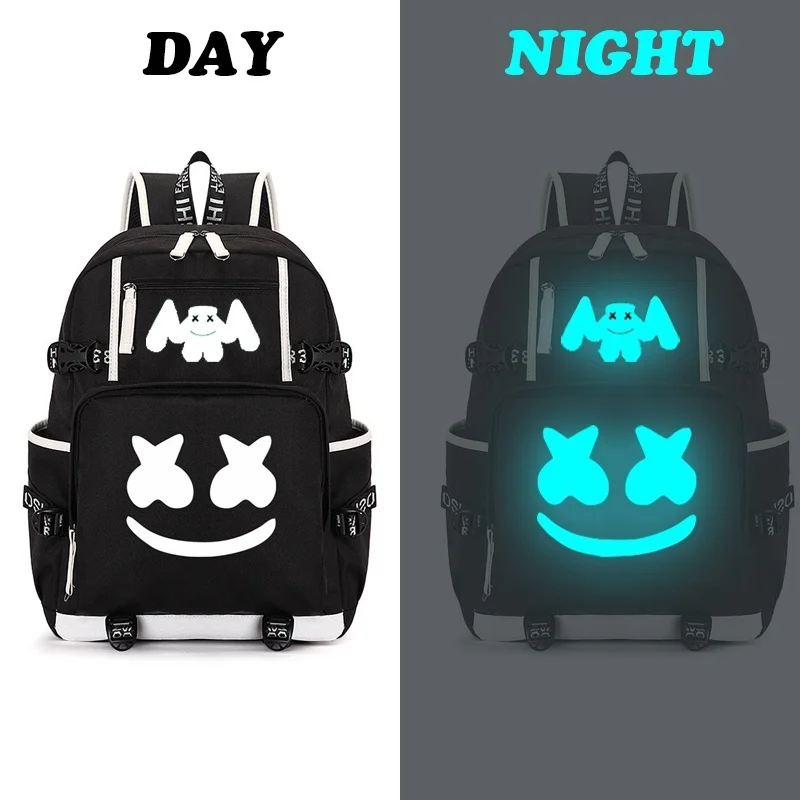 Online Marshmello americano misterio mochila DJ USB multifunción mochila para los adolescentes de las mujeres de los hombres de escuela de luminosa bolsas