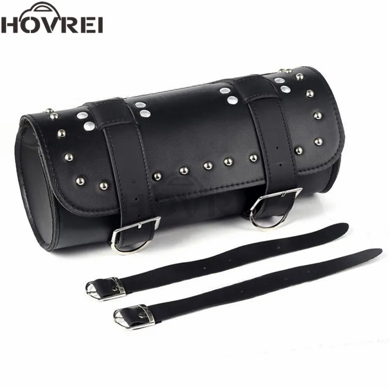 Motorcycle PU Leather Barrel Saddlebag Side Bag With Straps For Harley Davidson