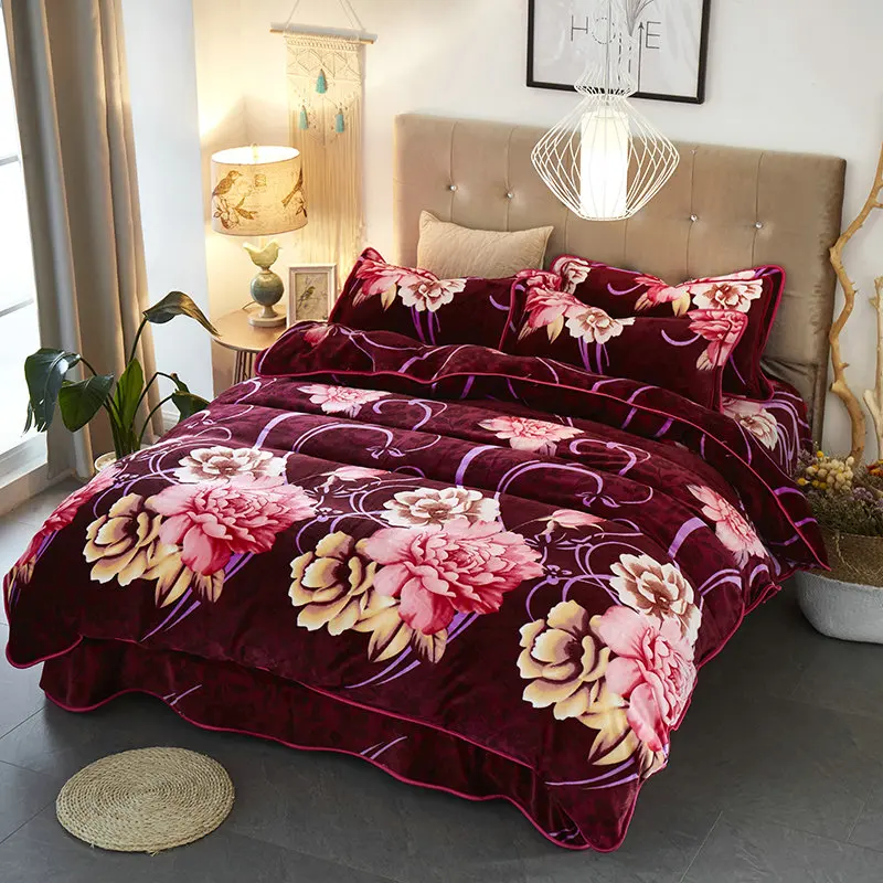 الفاخرة مجموعة مفروشات لل نوم شتاء دافئ بطانية flanel و غطاء لحاف لينة ومريحة تتمتع حياة دافئة