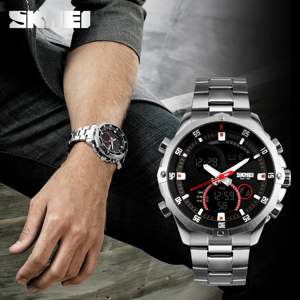 Luxury Brand Skmei Men's Watches Multifunction Army Military Digital Analog Quartz Date LED Stainle