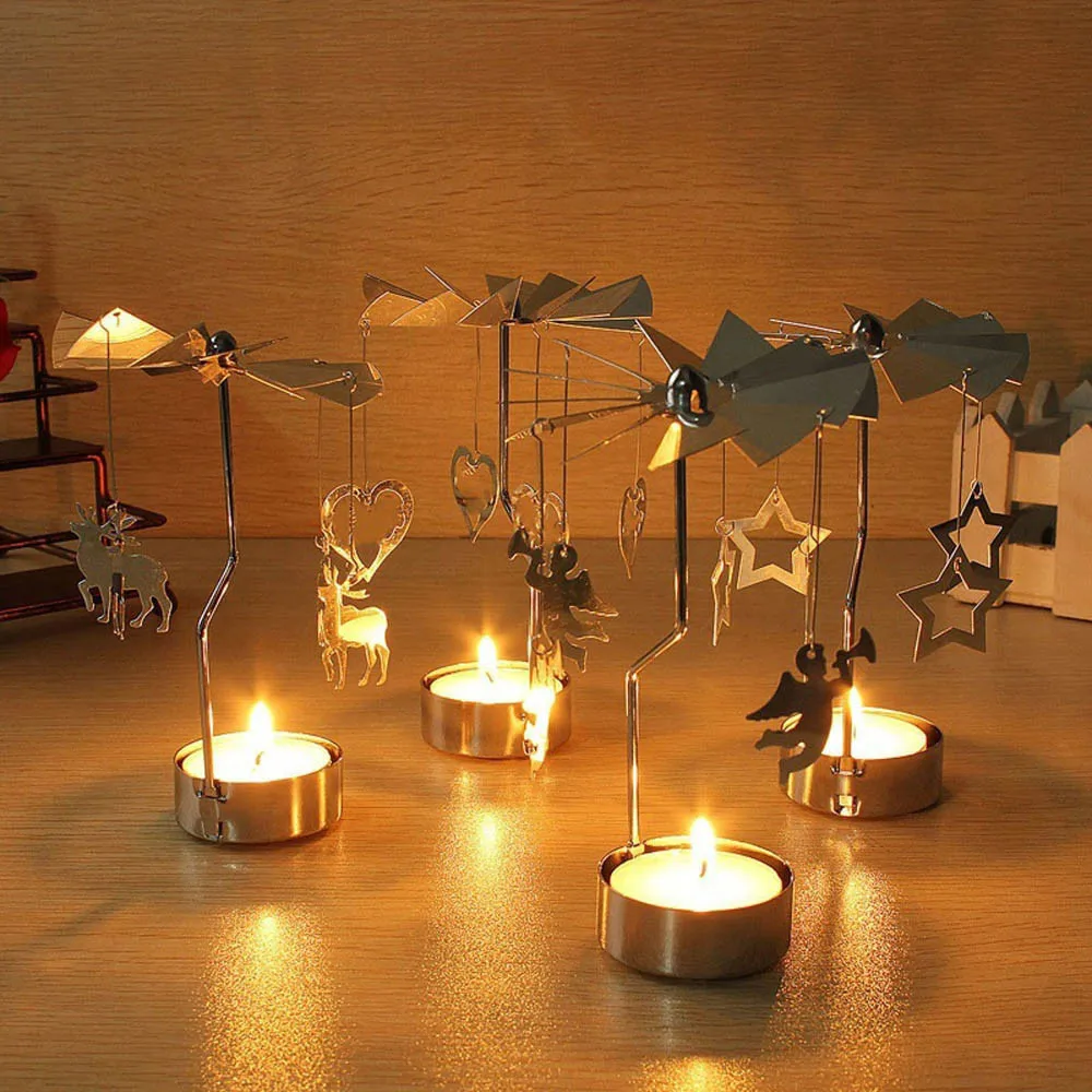 HSU вращающийся Tealight Свеча металлический держатель для чайного света карусель