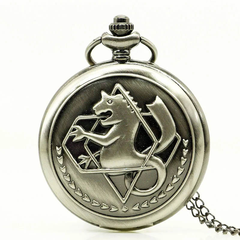

High Quality FullMetal Alchemist Edward Elric Cosplay Pocket watch Dull Polish Men's Penadnt Necklace Fob Chain