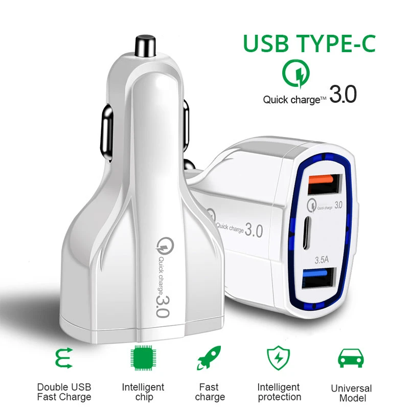 QC 3 0 Автомобиля Зарядное устройство Тип usb-C гнездо прикуривателя адаптер Dual USB