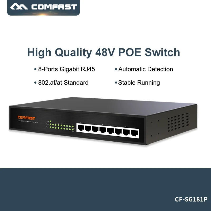 

10/100/1000M 8 Ports Gigabit PoE Switch AP Manager RJ45 POE Switch Compatible Network Cameras Wireless AP automatic detection