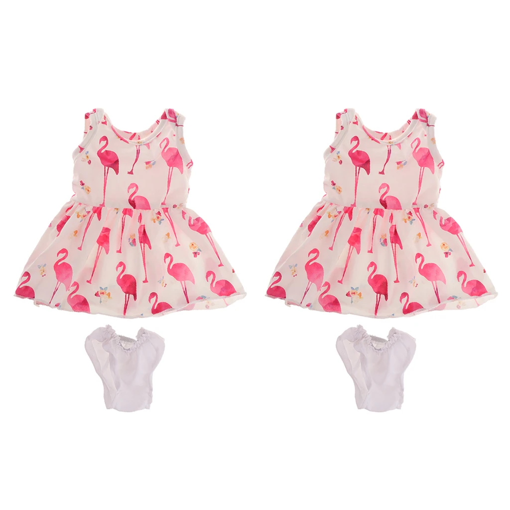 2 Set 1/4 Scale Doll Clothes Girl Skirt & Underpants Outfits 18 inch BJD Dolls Dress Up Accessories (Flamingo Prints)