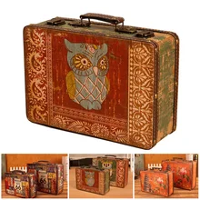 Caja de almacenamiento europea con estilo Retro, Maleta de viaje, pequeña, portátil, de madera, decoración antigua, caja organizadora de maquillaje