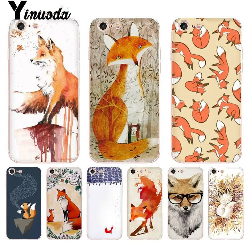 Чехол Yinuoda для iPhone 7 6 X прозрачный чехол телефона с изображением лисы животного 8 6S
