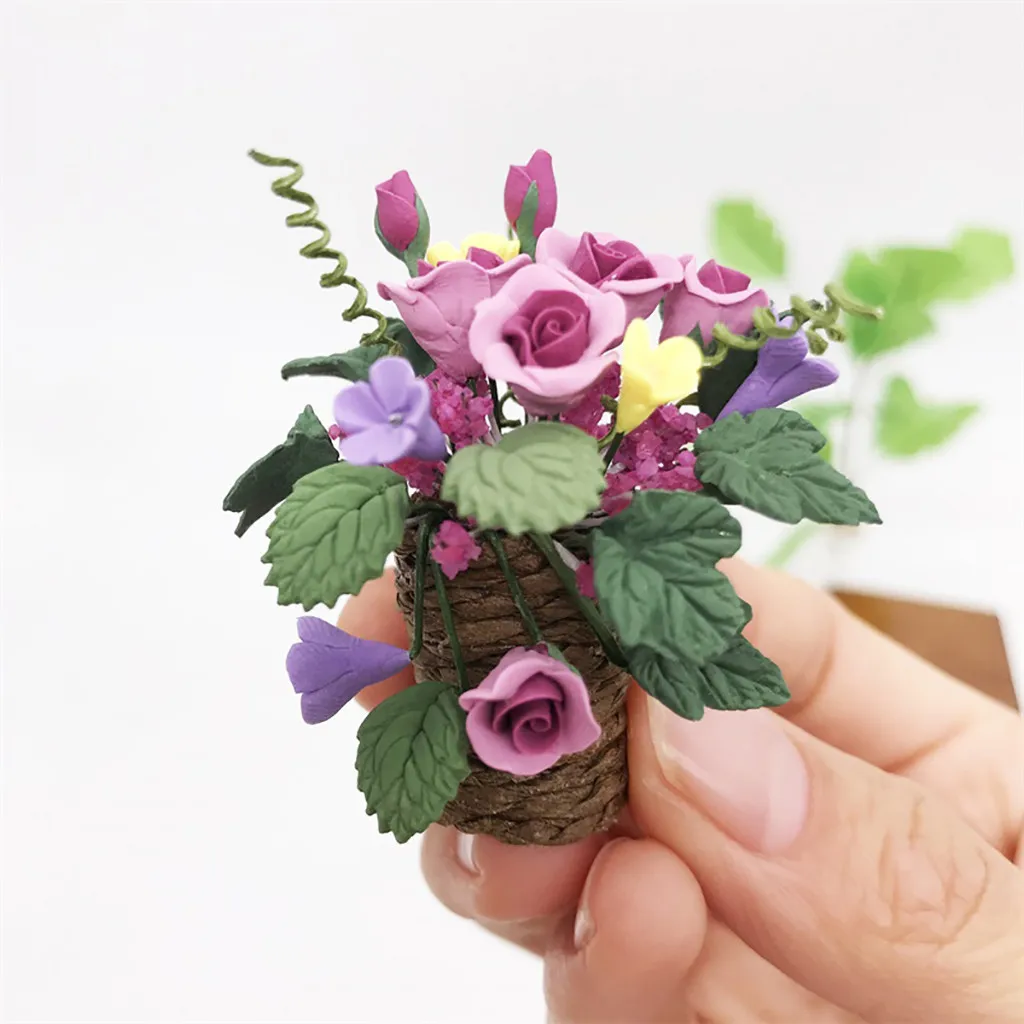 

Artificial 1/12 Fake Mini Dollhouse Miniature Fake Green Plant Flower in Pot Fairy Garden Accessory poppenhuis plant