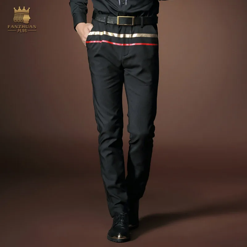

Fanzhuan Free Shipping New fashion male autumn trousers men's casual Stickers black European style slim pants 518019 Korean