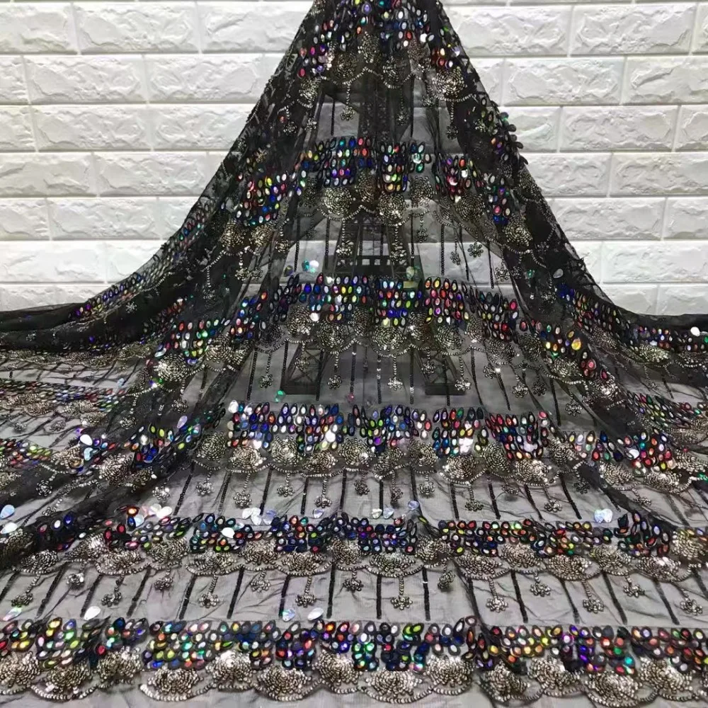 

French lace fabric 5yds/pce dhl blace sequins fabrics women gorgeous asoebi luxury bright party event dress 2019 high quality