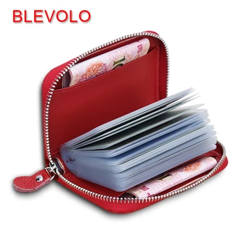 

BLEVOLO New Plaid Women Credit Card Package Purse Real Leather Business Cards Holder Zipper Men PVC ID Card Cover Small Wallet