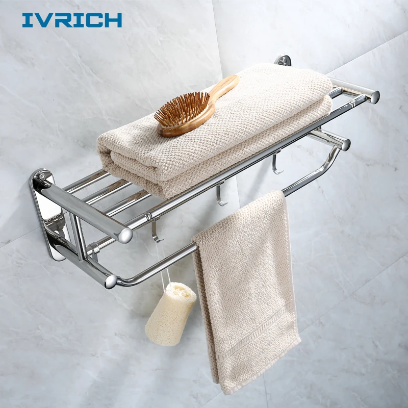 IVRICH الثابتة جولة اثنين طبقة منشفة رف العملي خطافات وعلاقات للملابس SUS304 غرامة الصلب مرآة مصقول سميكة تصميم SH003 IVRICH الثابتة جولة اثنين طبقة منشفة رف العملي خطافات وعلاقات للملابس SUS304 غرامة الصلب مرآة مصقول سميكة تصميم SH003