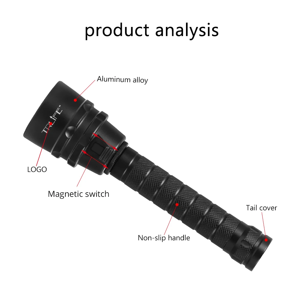 Diving For Flashlight Torch 5*T6 12000lums Dive torch 200M Underwater Waterproof Tactical led Flashlights Lantern lamp