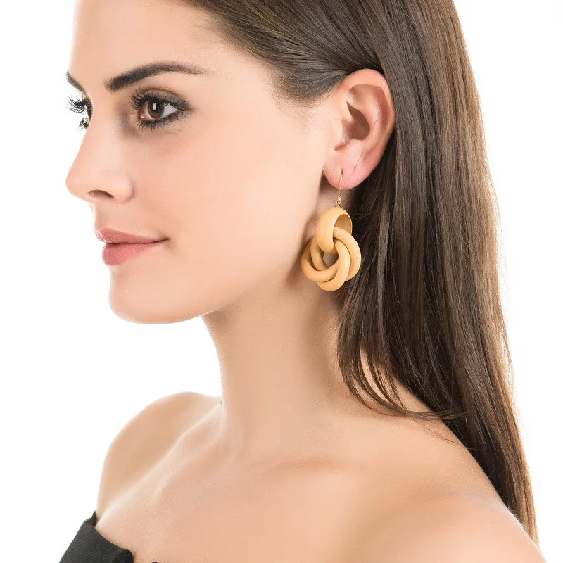 Fashion Handmade  Wooden Round Earrings for Women Jewelry Female Party Birthday Gifts Wedding Party Decoration ET33 (10)