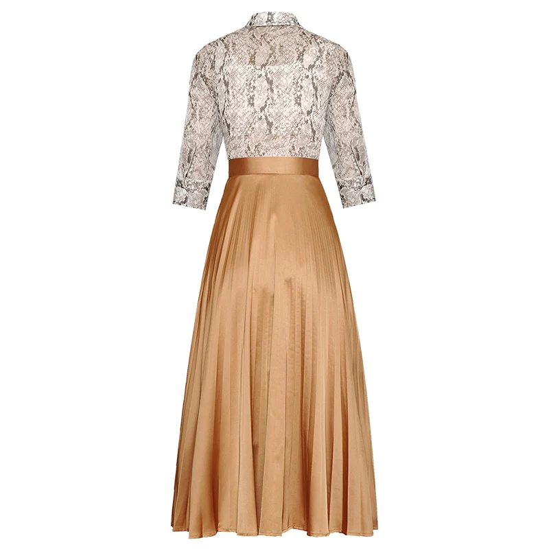 women fall clothing two piece skirt set two piece outfit half sleeve snake print ladies shirt+ pleated skirt midi skirt