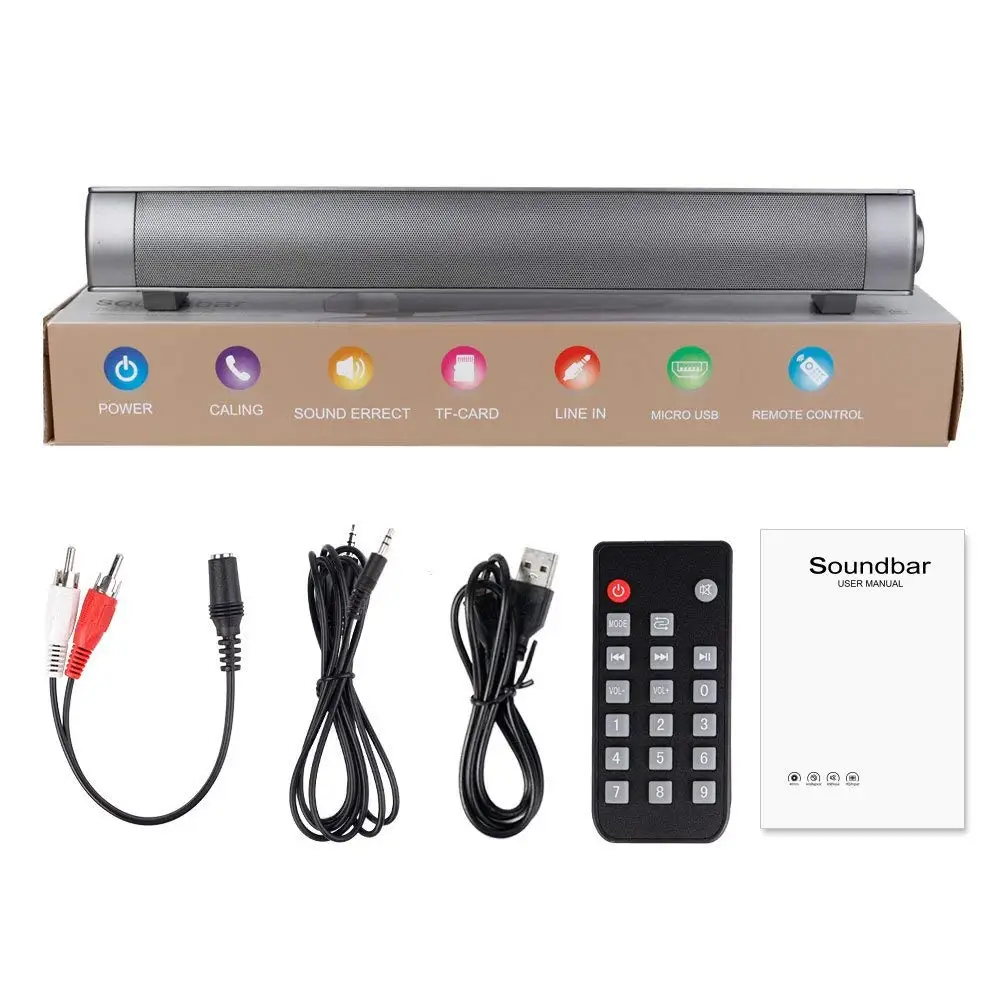 HYASIA Bluetooth Soundbar Stereo Loudspeaker Wireless Speaker TV Sound bar PC Home Theater Sound System Acoustic Support TF AUX