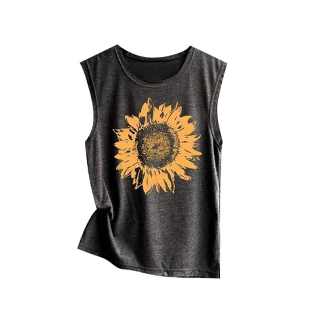 

Zerotime #401 2019 FASHION Women Sleeveless Sunflowe Print Shirt Casual Loose Tank Top Soft Comfortable Top summer Free Shipping