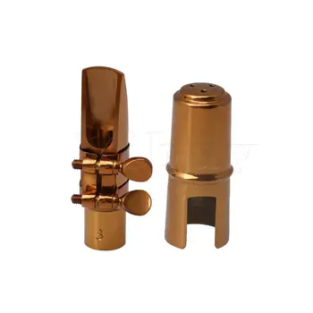 

Yibuy Rose Gold B Flat Soprano Saxophone Sax Mouthpiece with Ligature Cap 8#