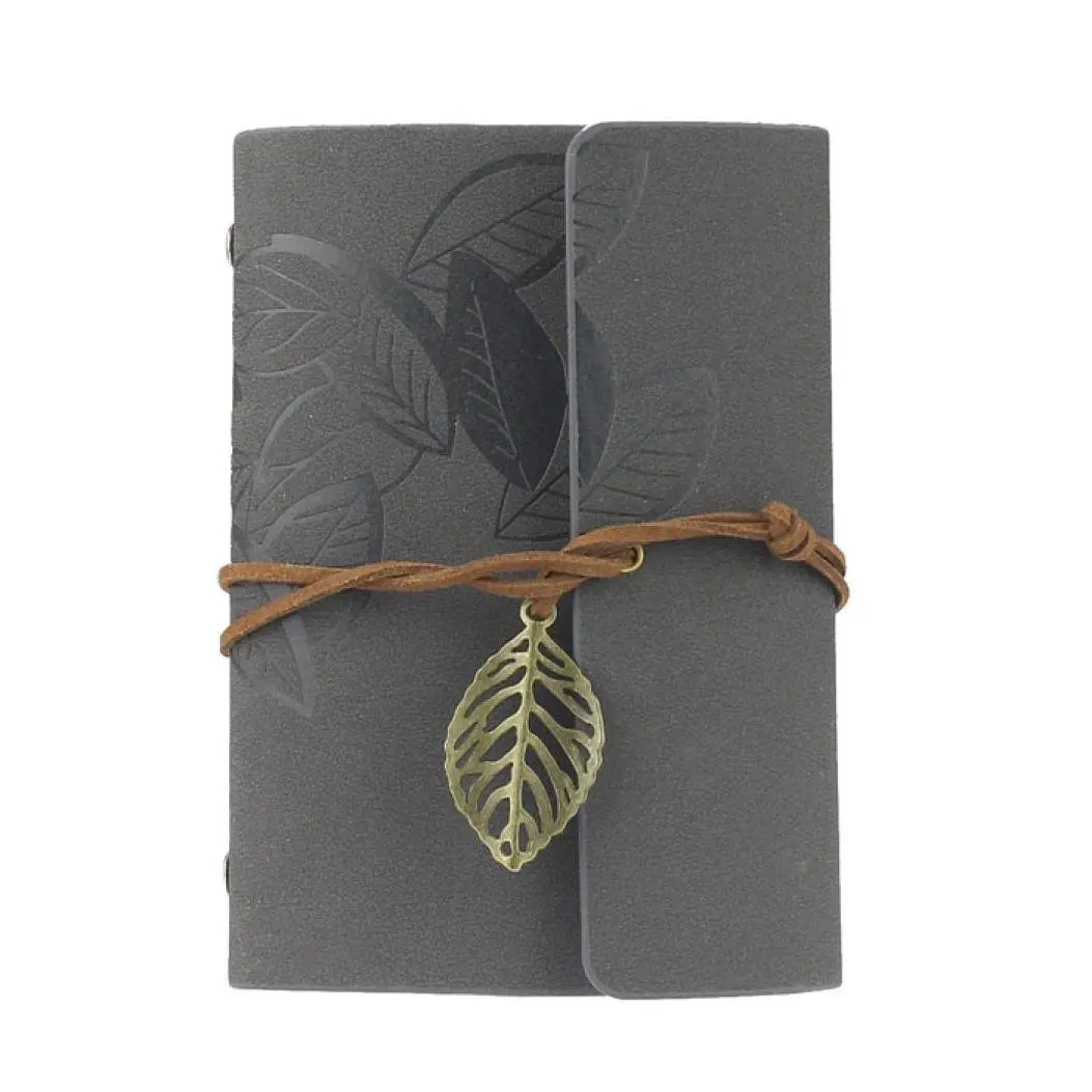 

Vintage Leaf PU Leather Cover Loose Leaf Blank Notebook Journal Diary Pocket Size (Gray)