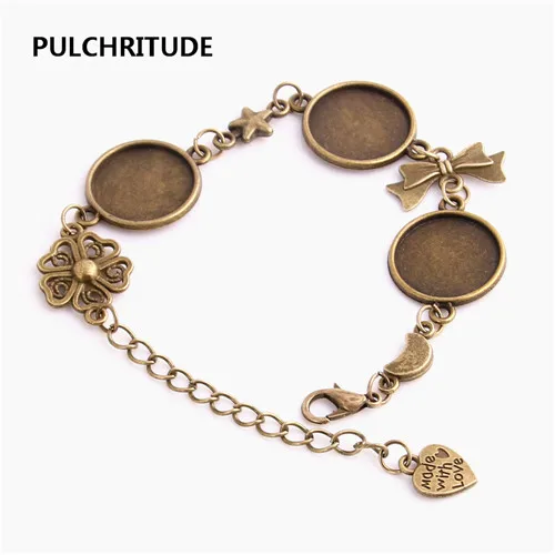 antique bronze Pulchrode 3 шт./партия металлическая цепочка Кабошон База подходит круглый 16 см ручной работы Шарм с Луной и звездой браслет ювелирные изделия Diy C0966 - Окраска металла: antique bronze