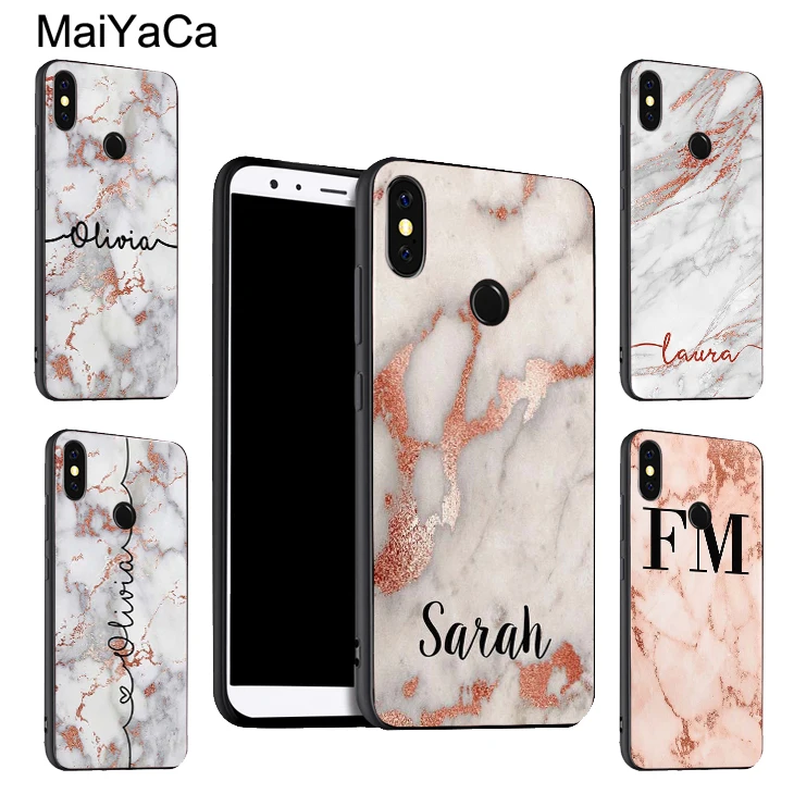 

MaiYaCa Rose Gold Marble Name Custom Phone Case For Xiaomi Redmi 5 Plus S2 6A Note 5 Pro 7 5A 4X Mi 8 6X A2 6 9 Max 3 2 Mix 2s