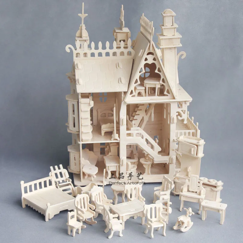 Деревянный миниатюрной мебели наборы для кукол DIY Собранный кукольный домик Мини Кукольный дом 3D претендует пазлы Игрушки для девочек