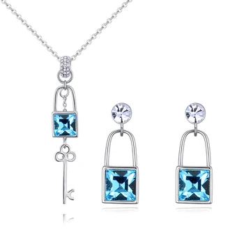 

2018 new arrival charming lock necklace earrings jewelry set with Crystals from Swarovski good for Christmas gift bijoux