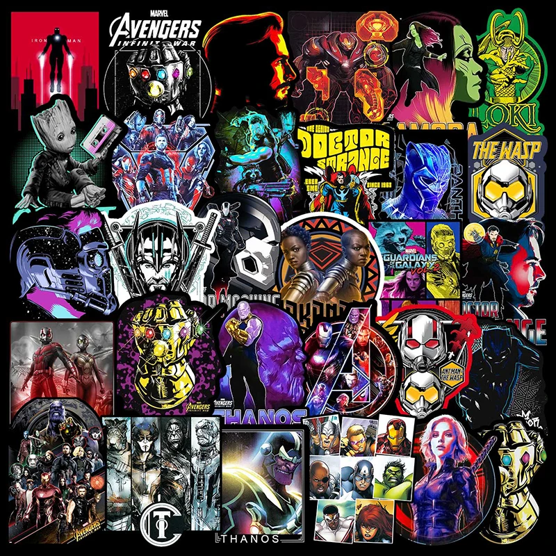 50/100 Pcs Marvele Avengers Stickers for Laptop Car Fridge Suitcase Guitar Motorcycle Bicycle Decal Superhero Anime Sticker Pack