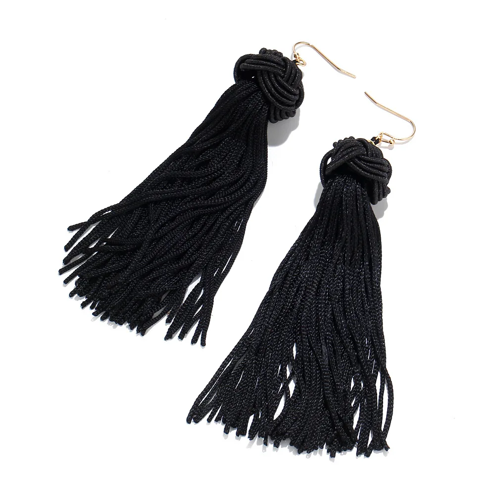 2019 Boho Ethnic Tassel Dangle Earrings For women Black Red Yellow Green Pink Long Cotton Drop Ear hook statement Jewelry