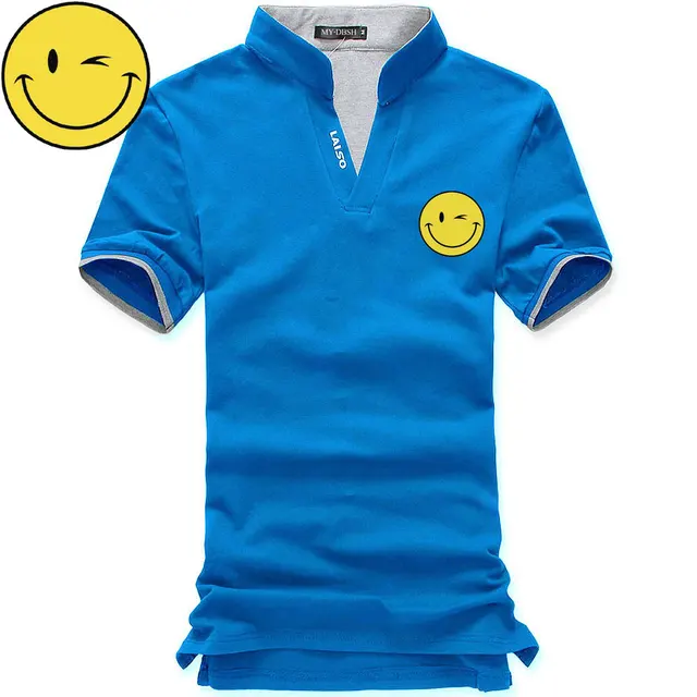 Hipster Smile Face Print Men Polo Shirt Brand Mens Solid Color Polo