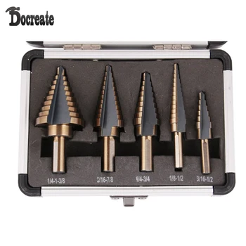 

5pcs/Set HSS COBALT MULTIPLE HOLE 50 Sizes STEP DRILL BIT SET with Aluminum Case Tools Kit Tool Set