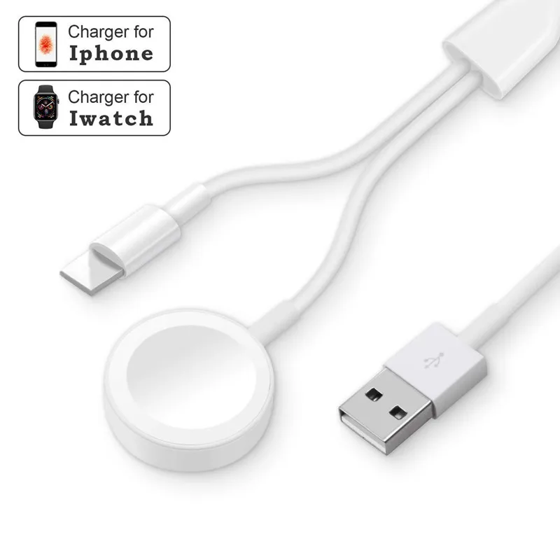 

ONEVAN 2 in 1 Wireless Charger for Apple Watch Series 4 3 2 1 Portable 1.2M Charging Cable for iPhone 7 8 X Max