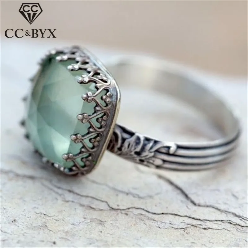 

CC Vintage Jewelry Rings For Women Moonstone Thai Silver Ring Bridal Wedding Engagement Bijoux Femme Drop Shipping CC2264
