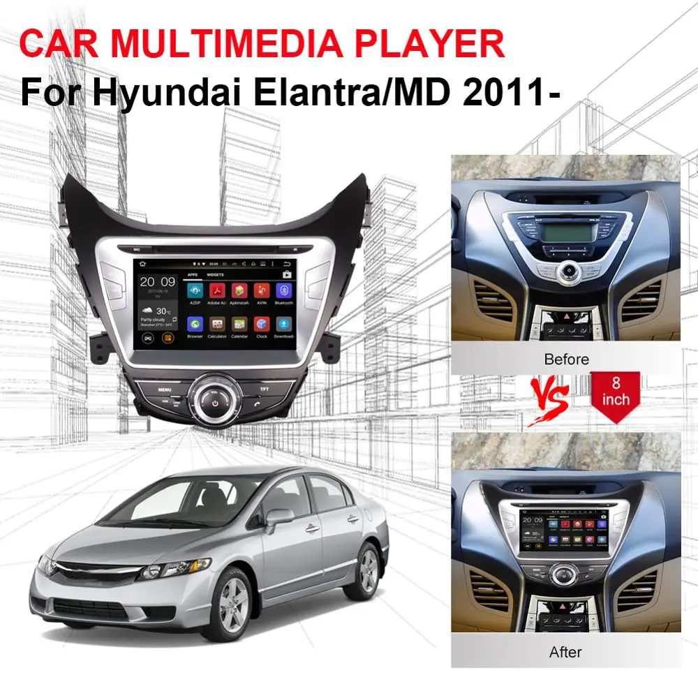 Discount Android 8.0 Octa Core 4GB+32GB Car GPS Navigation Head Unit For Hyundai Elantra/MD 2011 2012 2013 CD DVD Multimedia Player 3